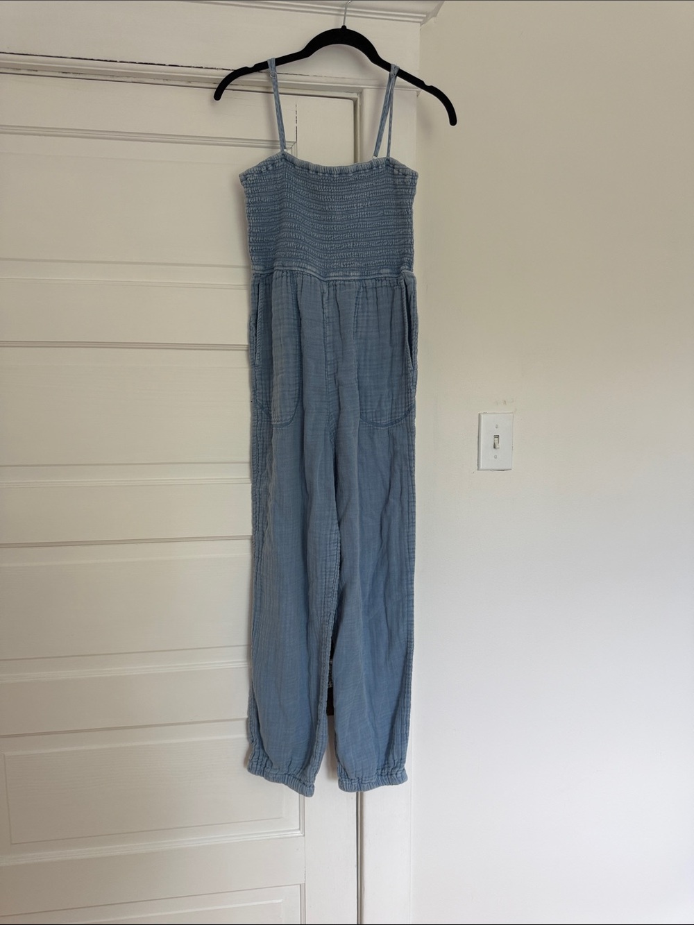 Z Supply Light Blue Smocked Jumpsuit with Pockets